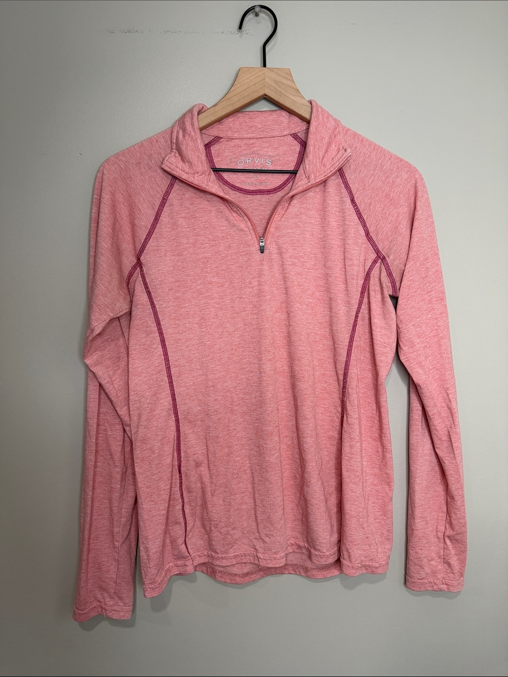 2 Orvis Trout Bum Quarter-Zip Performance Top - Gray & Coral Small - Picture 2 of 6